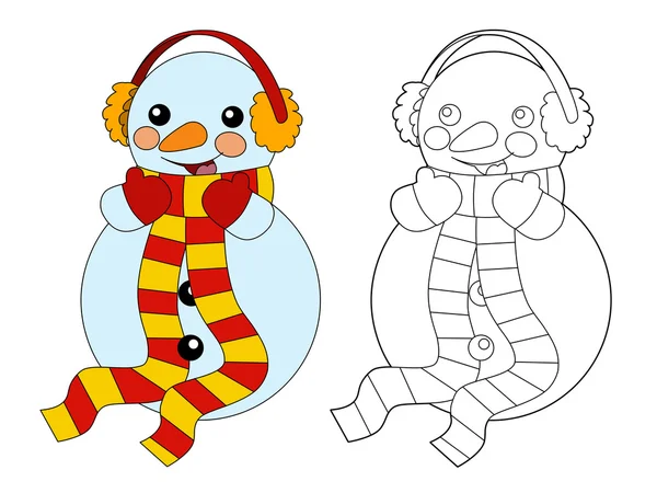 Happy cartoon snowmen - smiling and watching - with coloring page - isolated - illustration for children — Stockfoto