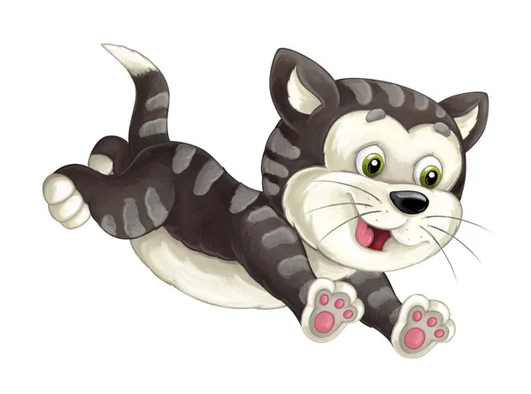 Cartoon happy cat is jumping and looking — Stock Photo, Image