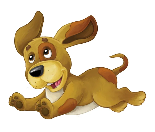 Desenhos animados cão feliz está pulando e olhando - estilo artístico - isolado - ilustração para crianças — Fotografia de Stock
