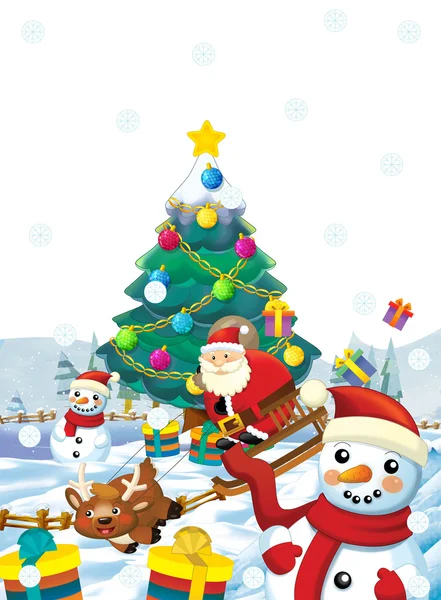De kerstman met de zak vol cadeautjes — Stockfoto