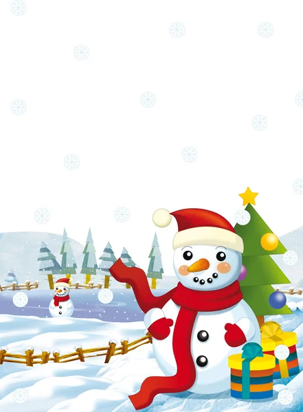 Cartoon presents - gifts - happy snowmen — Stockfoto