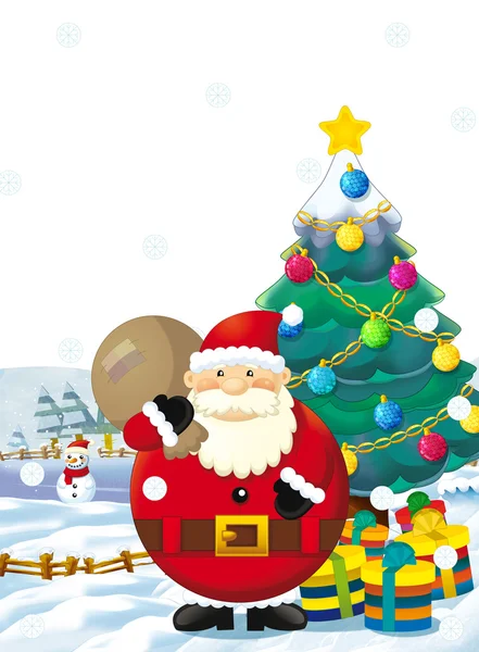 Санта-Клаус с подарками стоя и улыбаясь — стоковое фото