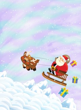 Noel Baba hediye tam çuval ile uçan