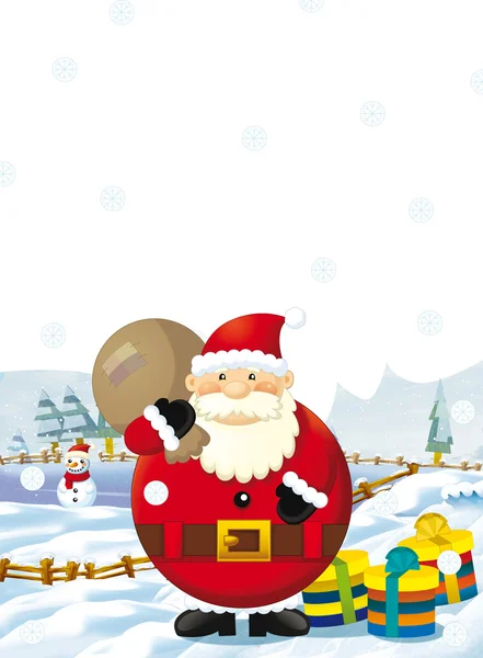 Babbo Natale con regali in piedi e sorridente — Foto Stock