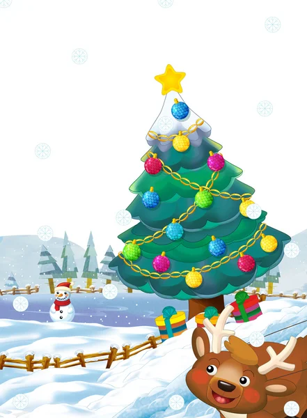 Noel Ren geyiği - hediyeleri - yılbaşı ağacı — Stok fotoğraf