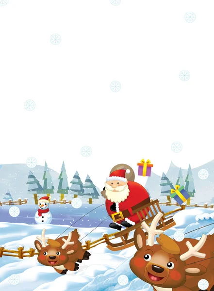 santa claus flying gifts - happy reindeers