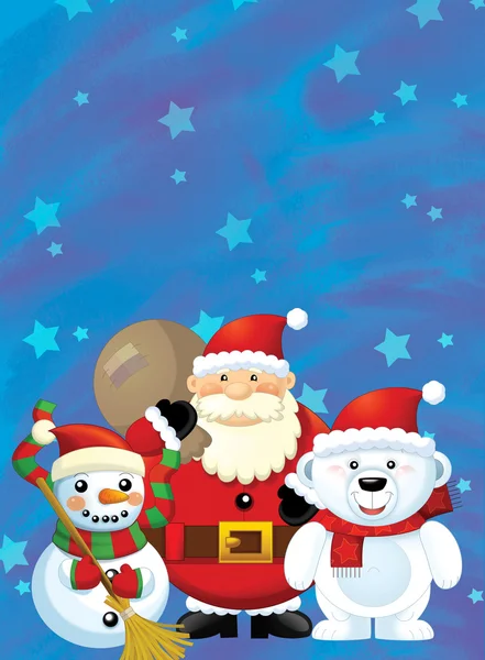 Санта Клаус - щасливий сніговик і полярний ведмідь — стокове фото