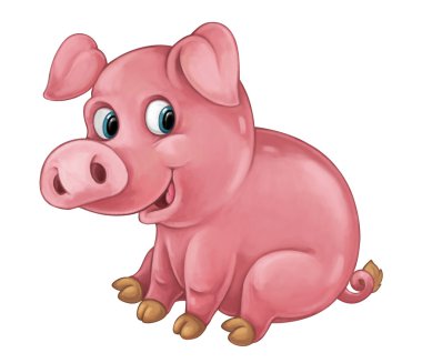 Karikatür mutlu domuz seyir ve gülümseyen