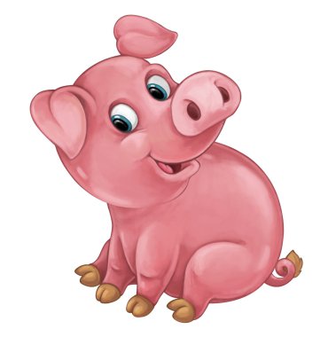 Karikatür mutlu domuz seyir ve gülümseyen