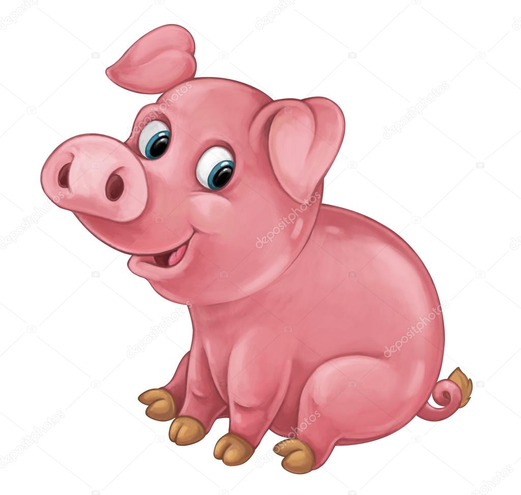 Cartoon happy pig is smiling looking and smiling - artistic style - isolated - illustration for children
