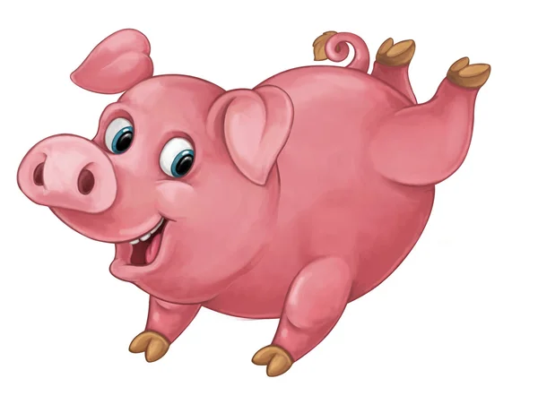 Щаслива свиня стрибає, біжить, посміхається і дивиться — стокове фото