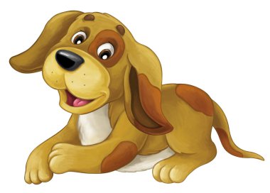 Karikatür mutlu köpek yatıyor - gülümseyen ve - tarzı - seyir istirahat izole - illüstrasyon çocuklar için