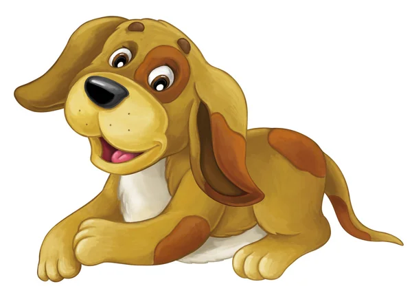 Мультфильм счастливая собака лежит - улыбается и смотрит - художественный стиль - изолирован - иллюстрация для детей — стоковое фото