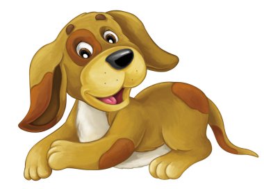 Karikatür mutlu köpek yatıyor - gülümseyen ve - tarzı - seyir istirahat izole - illüstrasyon çocuklar için