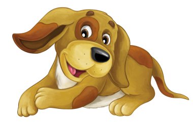 Karikatür mutlu köpek yatıyor - gülümseyen ve - tarzı - seyir istirahat izole - illüstrasyon çocuklar için