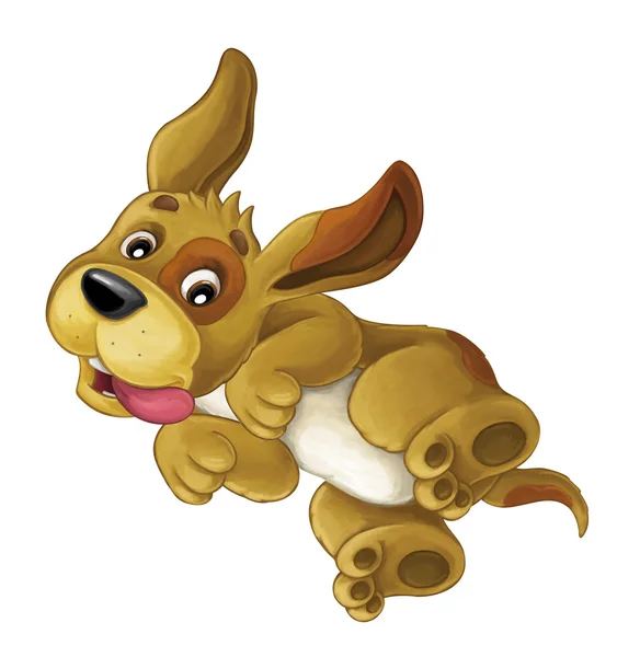 Desenhos animados cão feliz está pulando e olhando - estilo artístico - isolado - ilustração para crianças — Fotografia de Stock