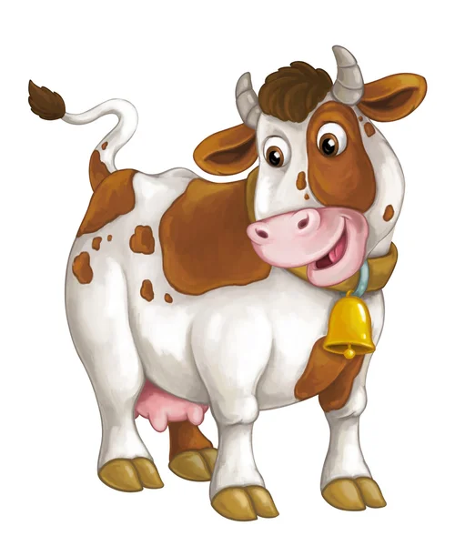 Мультфильм счастливая корова стоит и смотрит - художественный стиль - изолированный - иллюстрация для детей — стоковое фото
