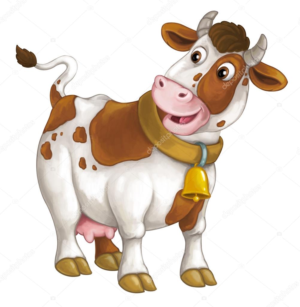 Cartoon happy cow is standing and looking - artistic style - isolated - illustration for children