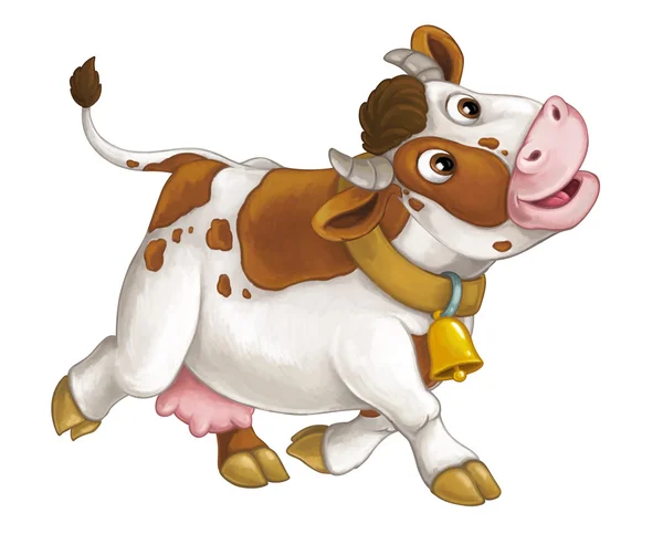 Fröhliche Kuh rennt, lächelt und schaut — Stockfoto