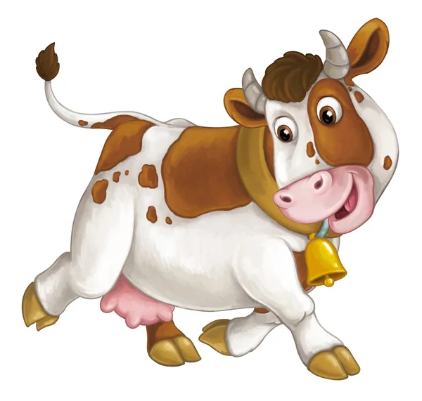 Wesoła krowa jest uruchomiona, uśmiechając się i patrząc — Zdjęcie stockowe