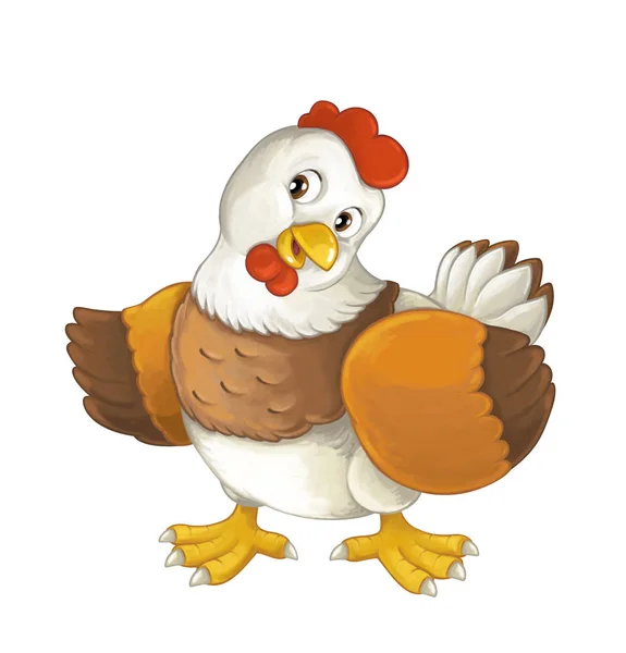 Vrolijke kip is permanent, glimlachen en op zoek — Stockfoto