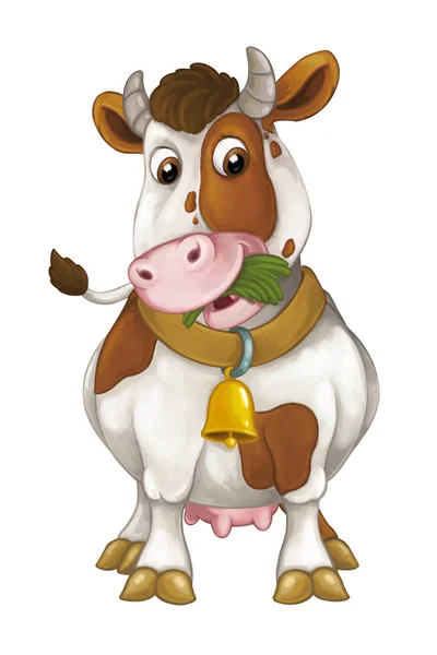 Корова стоит, отдыхает, смотрит и ест траву — стоковое фото