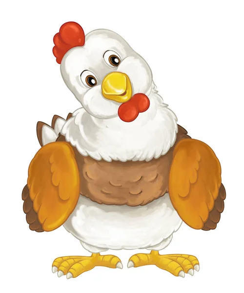 Cheerful hen is standing, smiling and looking — Stock Photo, Image