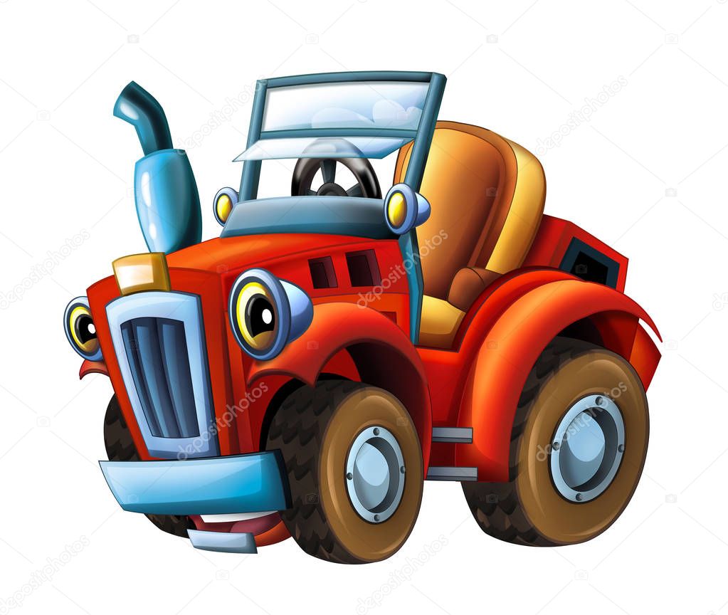 Dessin animé tracteur agricole isolé illustration pour les enfants Joyeux et dr´le de sc¨ne de véhicules tracteur pour un usage différent
