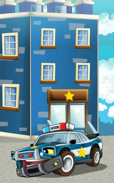 Cartoon happy and funny police car - illustration for children