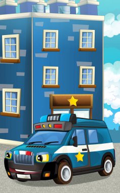 Karikatür mutlu ve komik polis arabası - van