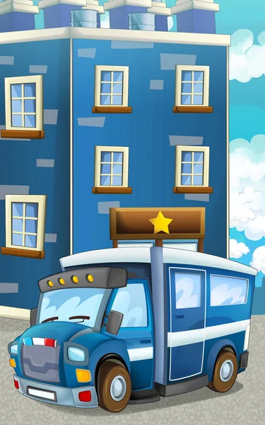 Desenhos animados carro de polícia feliz e engraçado — Fotografia de Stock