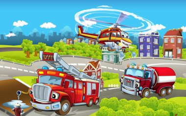 İtfaiye - kamyon ve helikopter için farklı makineleri