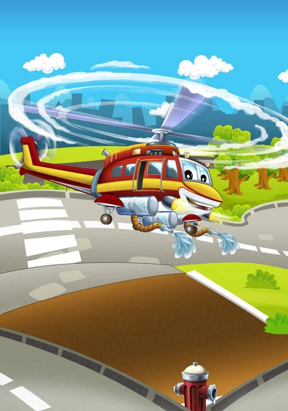 Diferentes máquinas para combate a incêndios - helicóptero — Fotografia de Stock