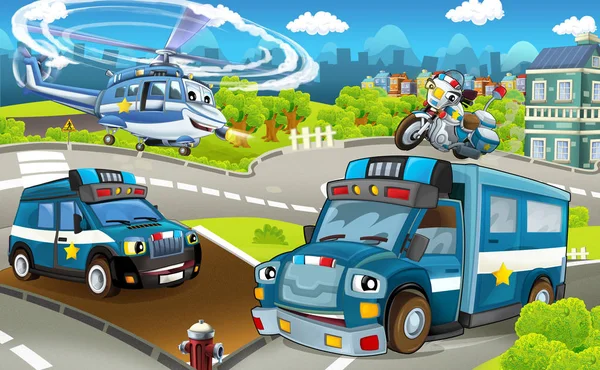 Police machines - trucks, motorbike and helicopter — Stock Image Police machines - trucks, motorbike and helicopter Stock Picture