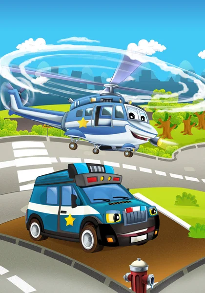 Polisens fordon - lastbil och helikopter — Stockfoto