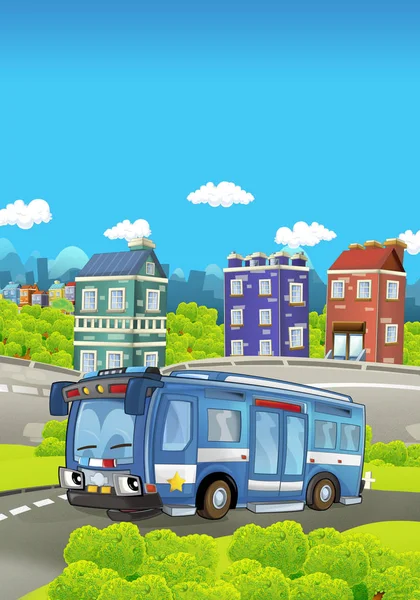 Cartoon stage with police vehicle - bus