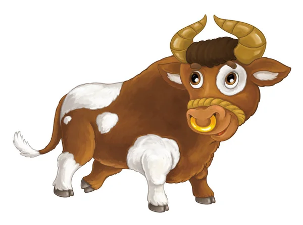 Cartcheerful bull is running, smiling and looking — Stock Photo, Image