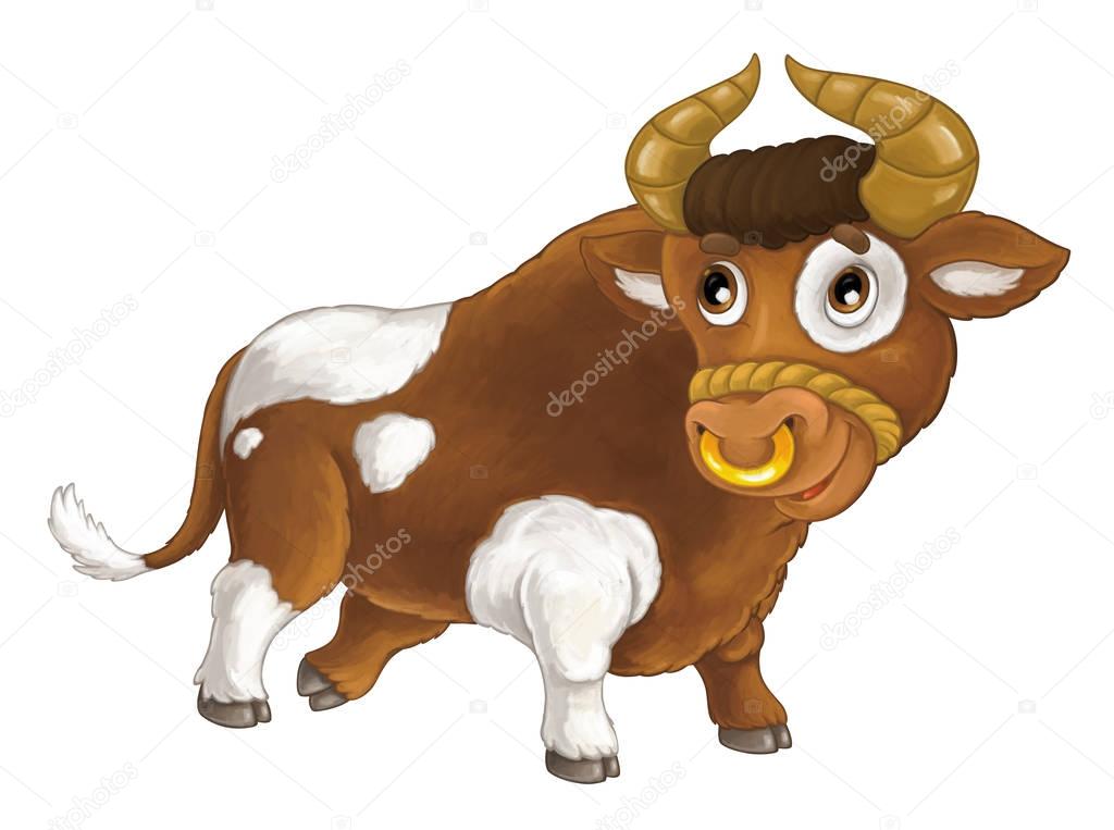 Cartcheerful bull is running, smiling and looking