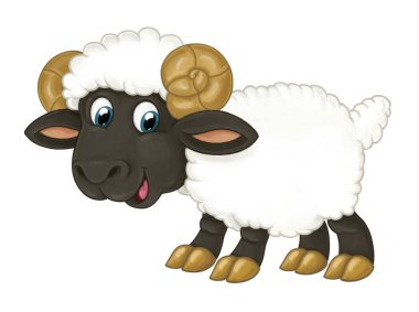 boynuzlu koyun ayakta, seyir ve gülümseyen