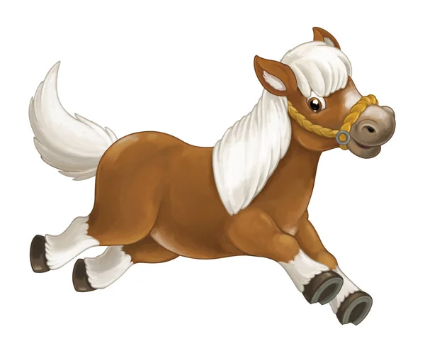Мультфильм счастливый конь стоит улыбающийся и смотрит - художественный стиль - изолированный - иллюстрация для детей — стоковое фото