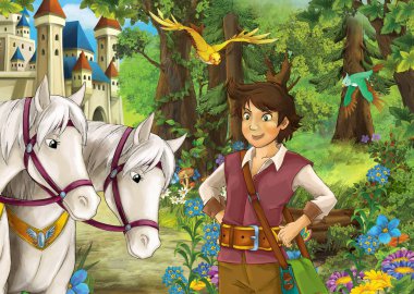 Orman - bazı seyahat yolunu yakınındaki atlar