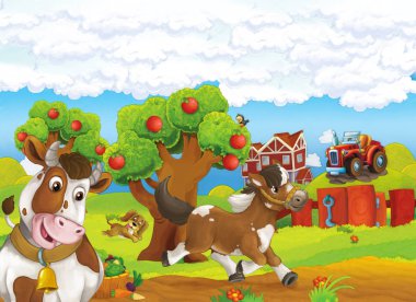 at ve köpek ayakta inek ile çalışan 