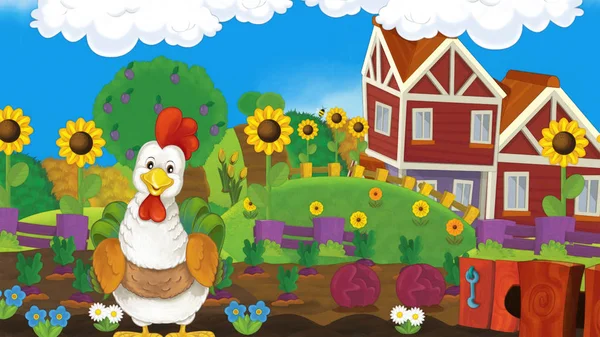 Cartoon Scene Farm Animal Chicken Illustration Children — Stock Photo, Image