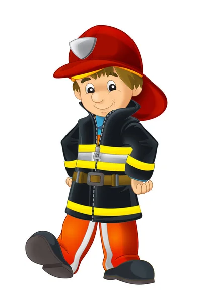 Мультфільм щасливий і смішний пожежник — стокове фото