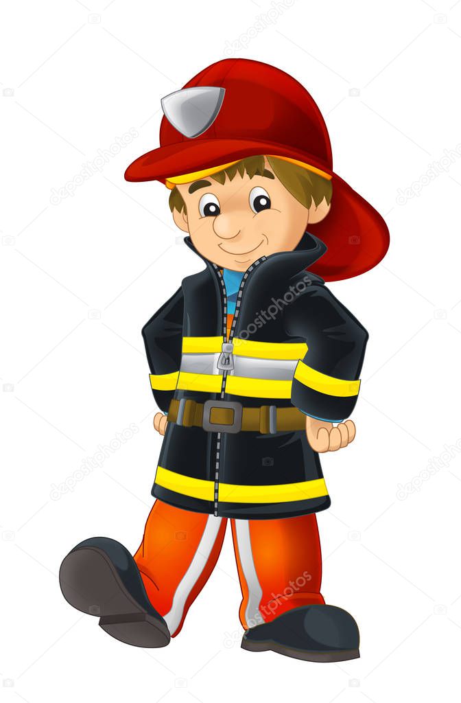 Cartoon happy and funny fireman