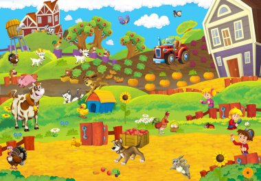 birçok farklı hayvan ile çiftlik sahne