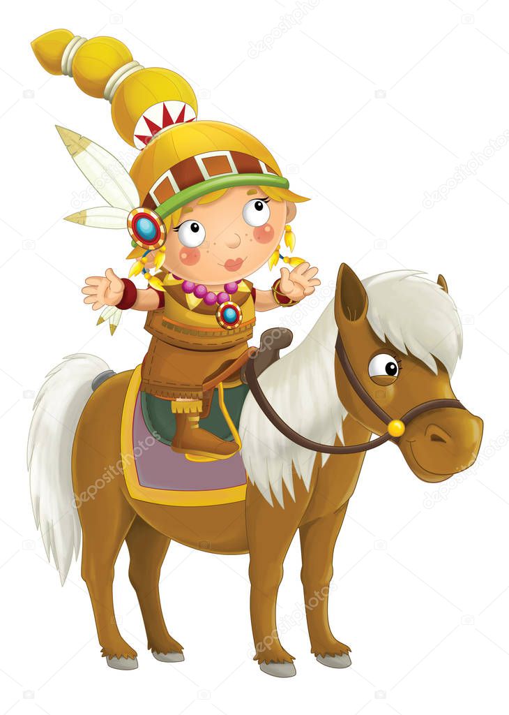Cartoon indian woman on horse