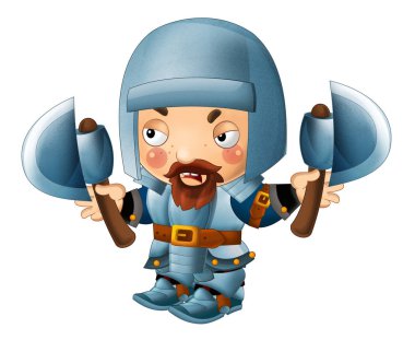 Karikatür komik knight ile çocuklar için eksen - izole - illüstrasyon