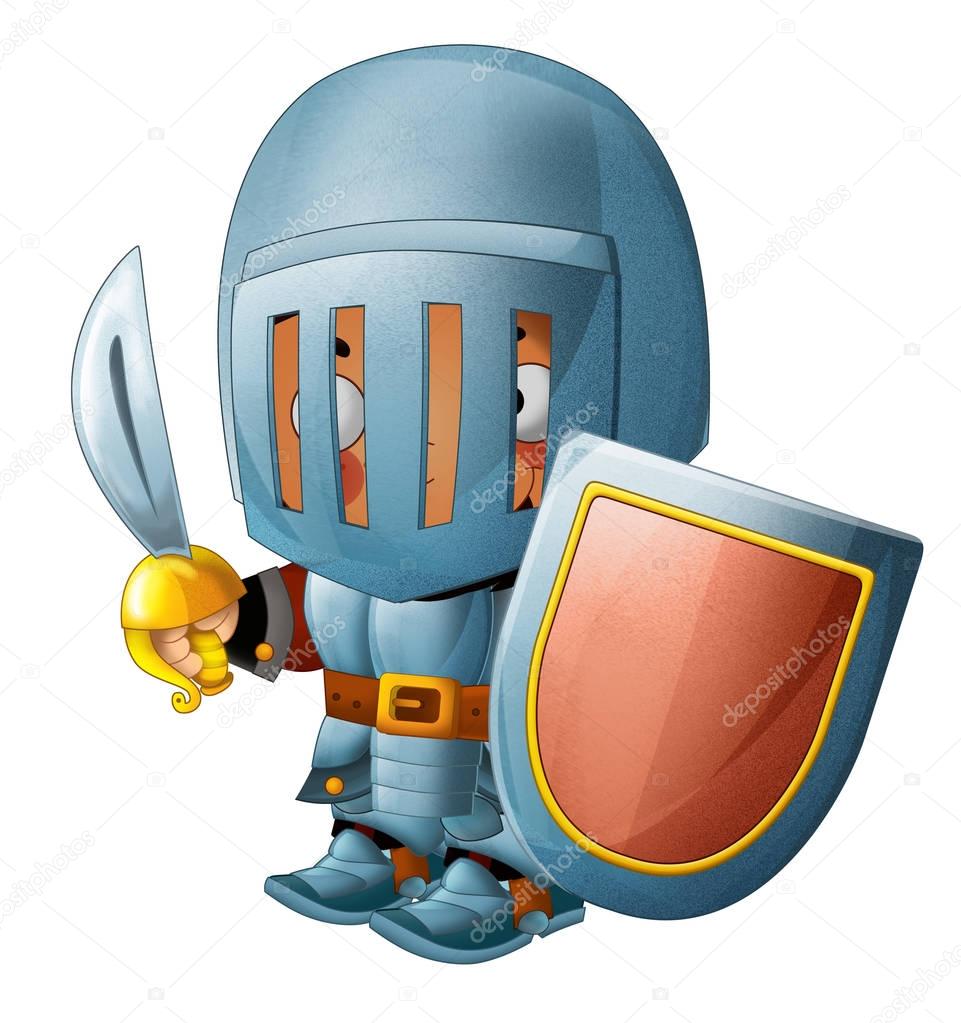 Cartoon funny knight with axe and shield