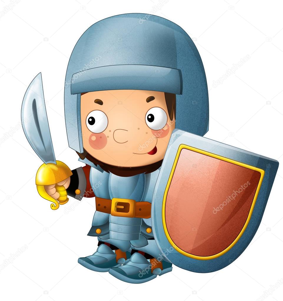 Cartoon funny knight with axe and shield